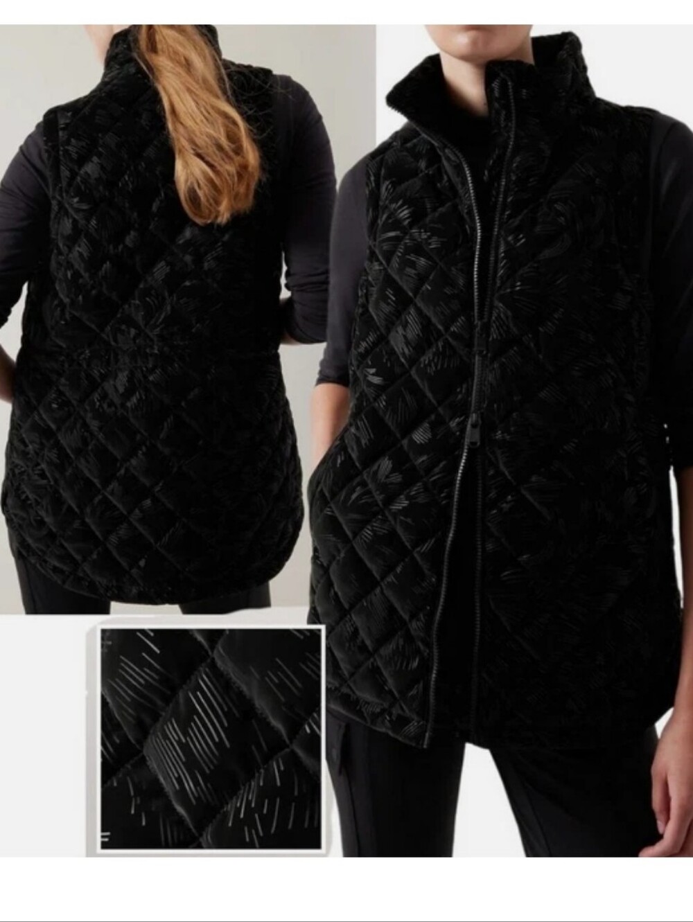 Athleta Velvet Lux Whisper Featherless Black Quilted Puffer Vest Size M NWOT